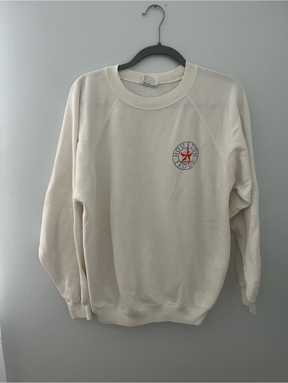 Hanes 80’s Vintage Cream Crewneck Sweatshirt with Houston Proud Civic Campaign